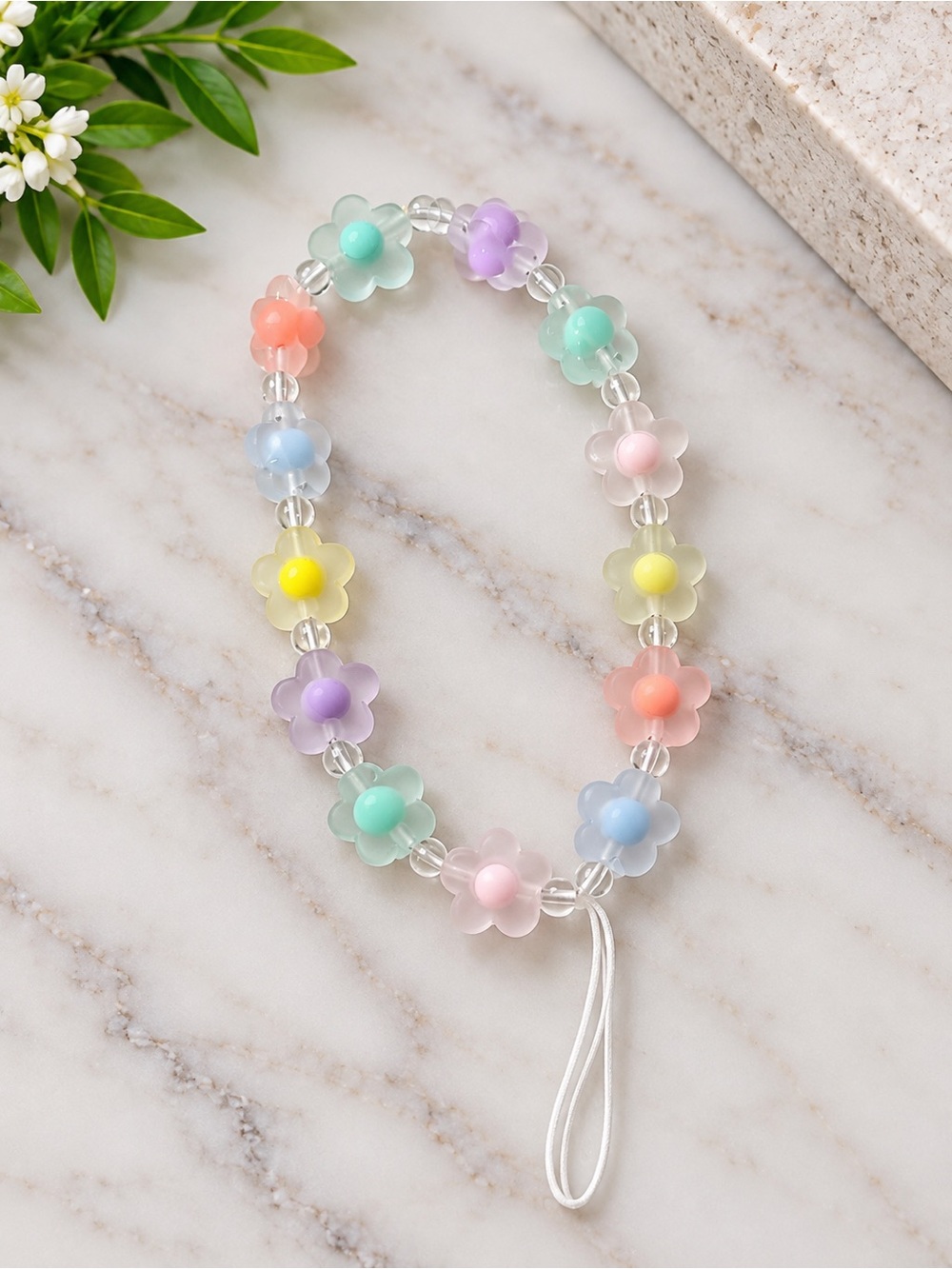 Pastel Flower Beaded Wrist Strap for Kids - Multicolor